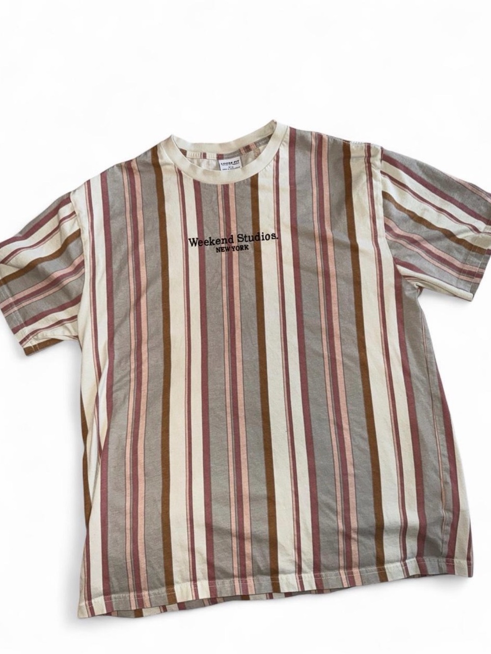 Cotton On Striped Crewneck T-Shirt - Cream, Brown & Rose